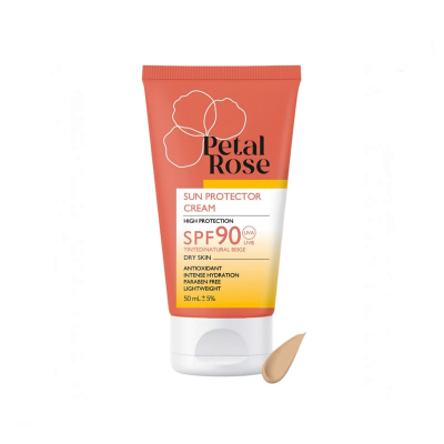 کرم ضد آفتاب رنگی بژ طبیعی پتال رز spf90 مناسب پوست خشک حجم 50 میلی لیتر _ Petal Rose