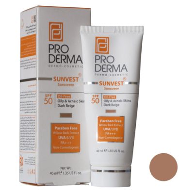 کرم ضد آفتاب فاقد چربی SPF50 رنگی بژ تیره کاراملی پرودرما حجم 40 میلی لیتر _ proderma