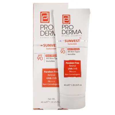 کرم ضد آفتاب و ضد چروک90 SPF مناسب انواع پوست بدون رنگ SUNVEST prodermaپرودرما-